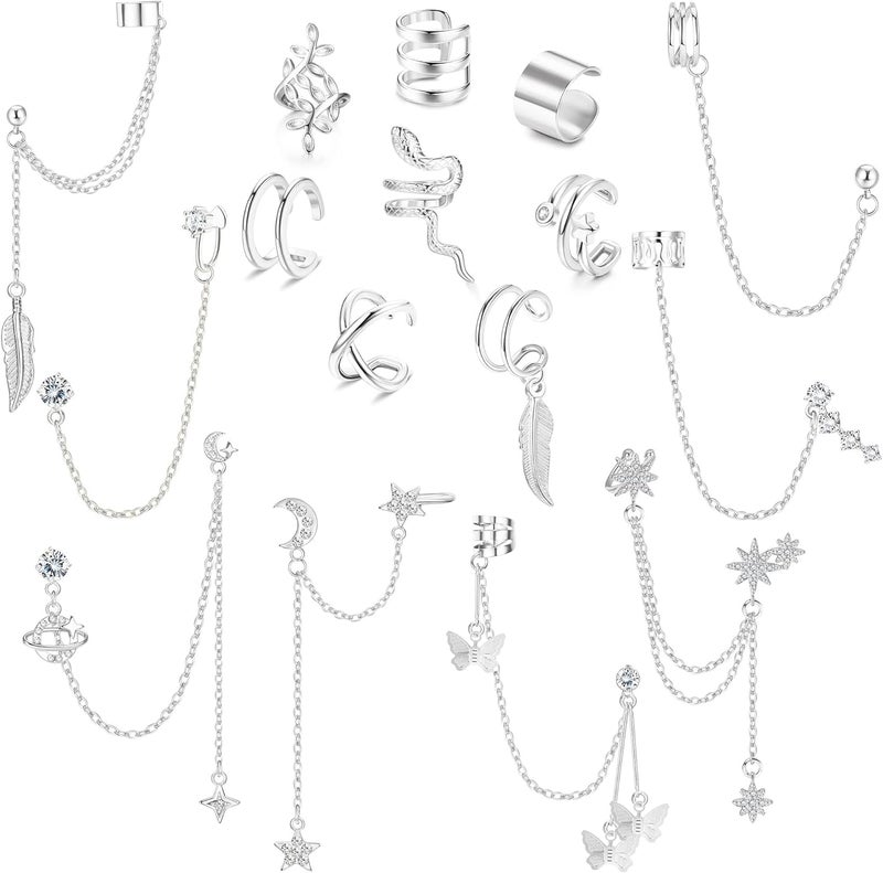 Jstyle Ear Cuff Earrings for Women Cuff Chain Earring Clip On Helix Cartilage Wrap Cuff Earring Non Pierced Adjustable - Image 1